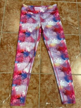 Eddie Bauer Girls Pink Purple Floral Athletic Leggings Kids L 14/16